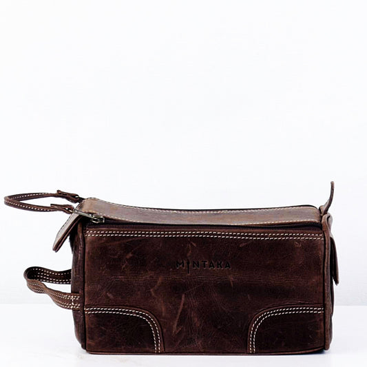 Men's Double Zip Leather Wash Bag