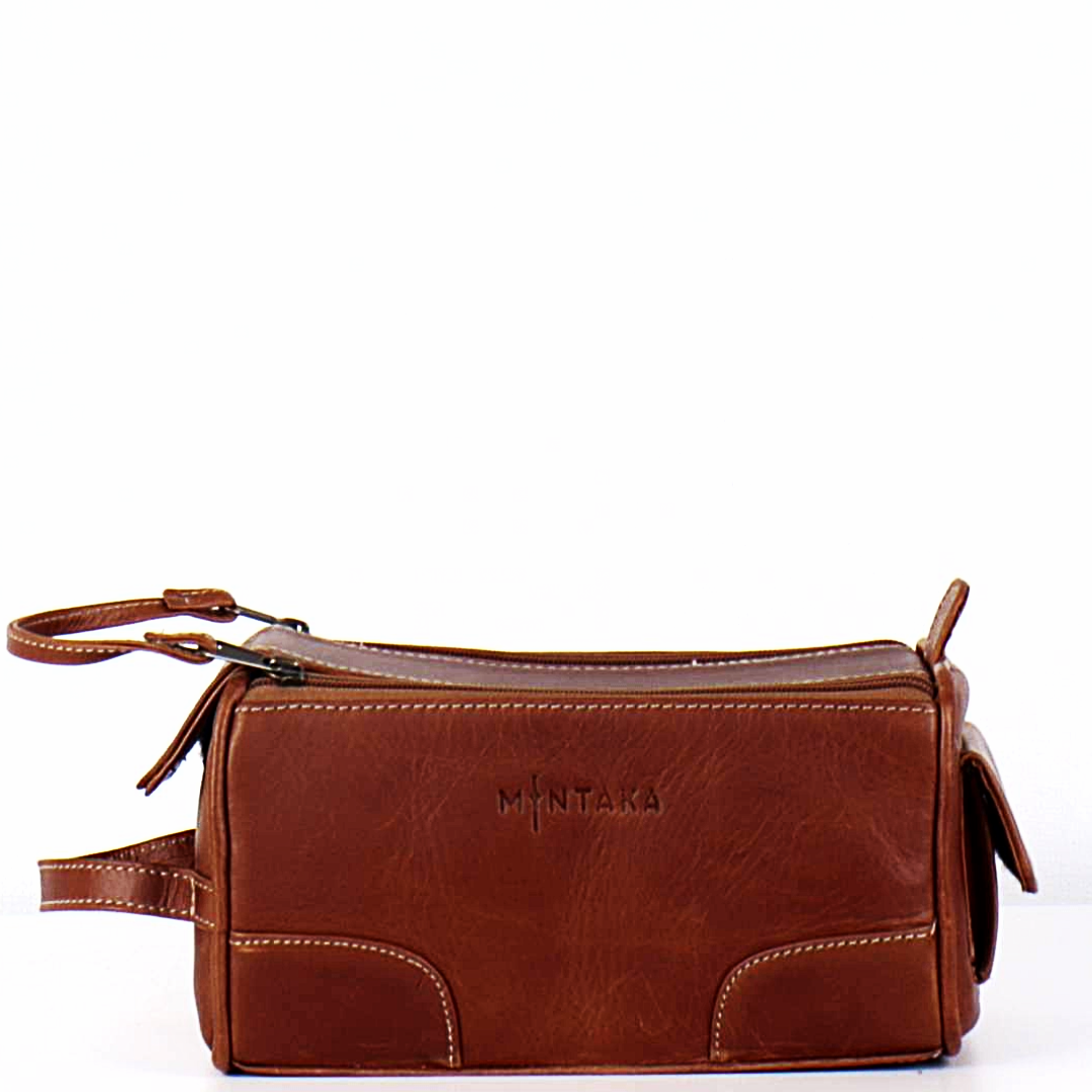 Double Zip Leather Washbag